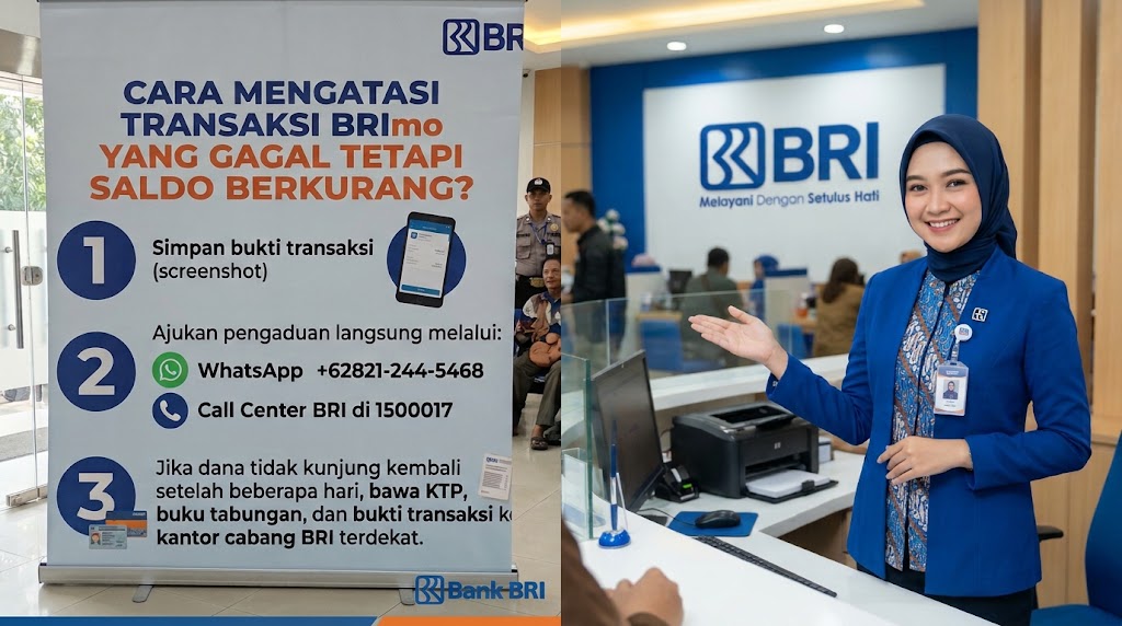 Jika tarik tunai di ATM BRI gagal (uang tidak keluar) Saldo berkurang, hubungi BRI melalui WhatsApp +628212445468 atau 150001